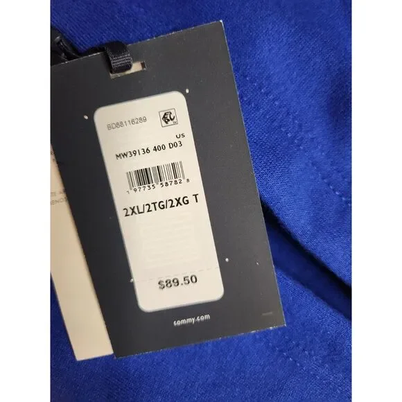 Tommy Hilfiger Blue Logo Hoodie Men’s 2XL Pullover Fleece Sweatshirt - Picture 7 of 8